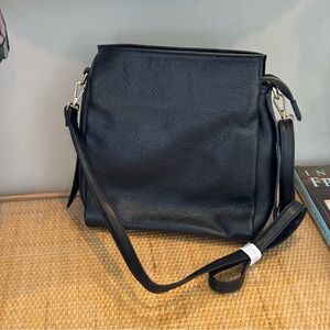Stunning black pebbled leather crossbody purse made in Italy new!